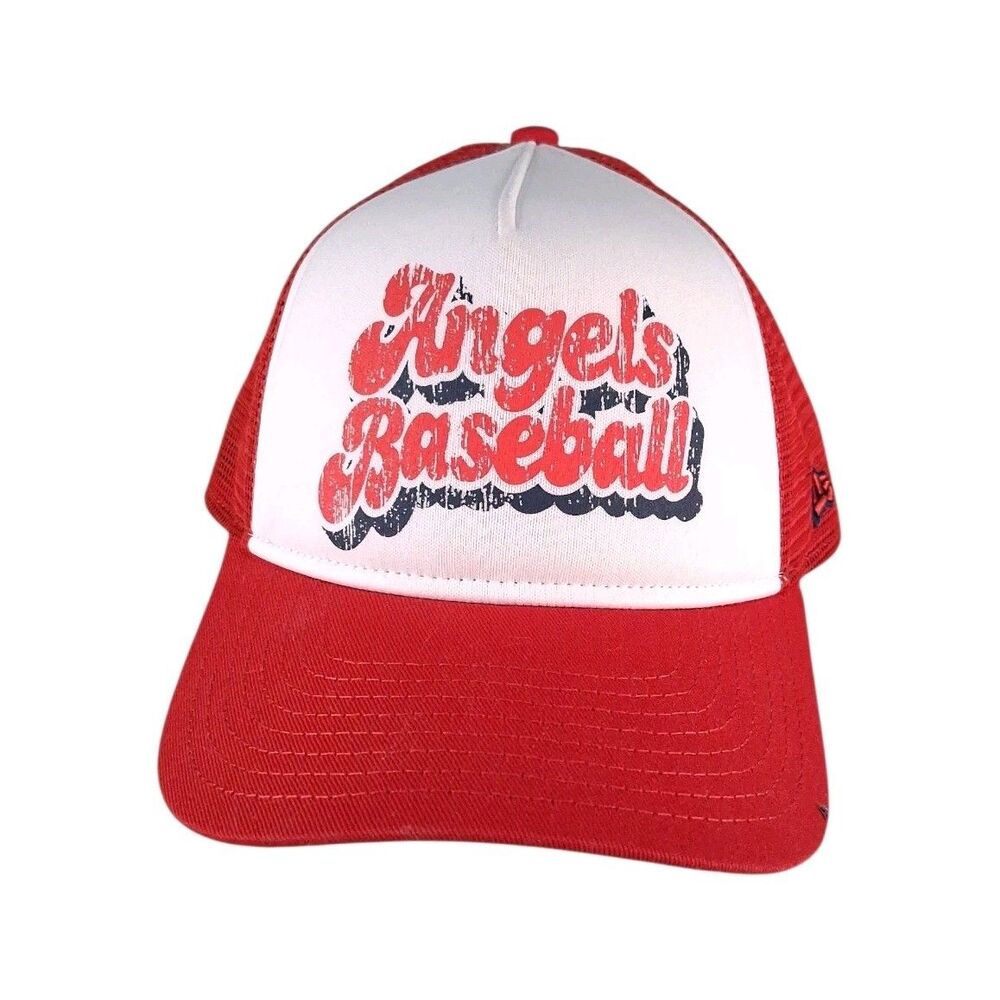 Angels Baseball Trucker Hat Youth New Era 9FORTY Red White Snapback Cap